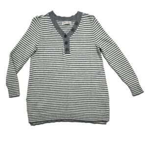 Anthropologie Sweater Size XS Striped Vneck Gray White Serena Button Pullover